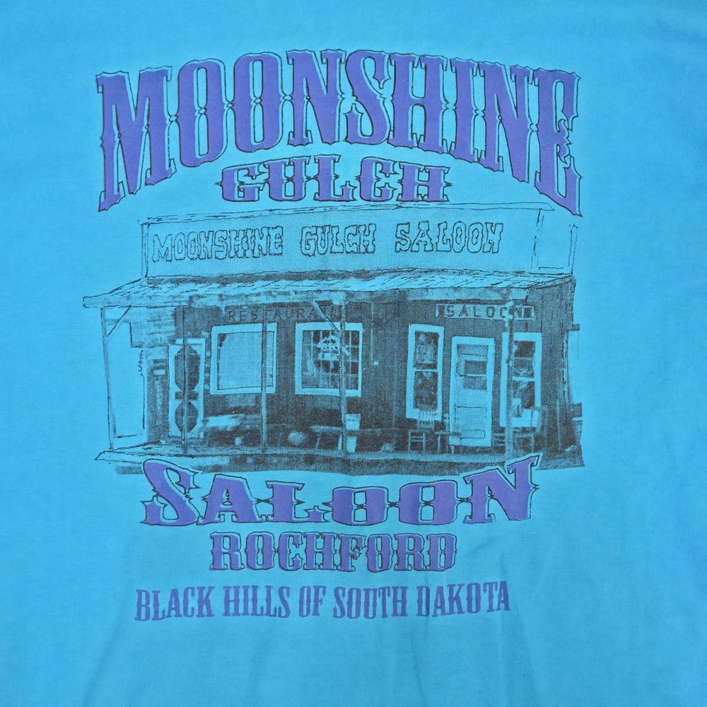 Vintage 80's Single Stitch Moonshine Gulch Saloon T Shirt Mens Blue XL